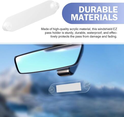 EZ Pass Holder, High Definition Acrylic Vehicle Pass Tag Holder, Windshield Suction Cup Mount Cleanable and Reusable Portable EZ Strips, for Most Cars Interior Accessory (Transparent) in Saudi Arabia
