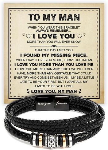 To My Man Bracelet, Husband Bracelet Gifts From Wife, Men Bracelets Gift, Braided Leather Stainless Steel Infinity Bracelets Lettering Love You Forever Jewelry Gifts For Man With Message Card & Box in Saudi Arabia