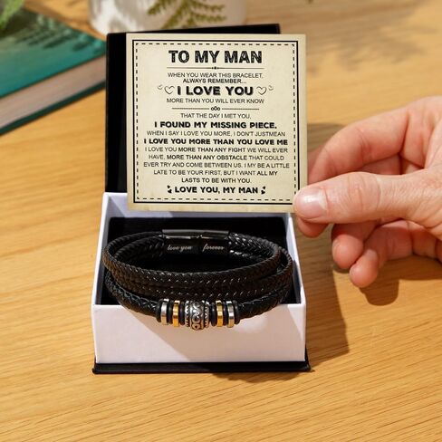 To My Man Bracelet, Husband Bracelet Gifts From Wife, Men Bracelets Gift, Braided Leather Stainless Steel Infinity Bracelets Lettering Love You Forever Jewelry Gifts For Man With Message Card & Box in Saudi Arabia