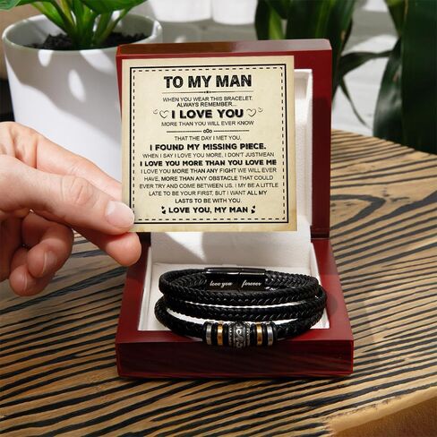 To My Man Bracelet, Husband Bracelet Gifts From Wife, Men Bracelets Gift, Braided Leather Stainless Steel Infinity Bracelets Lettering Love You Forever Jewelry Gifts For Man With Message Card & Box in Saudi Arabia