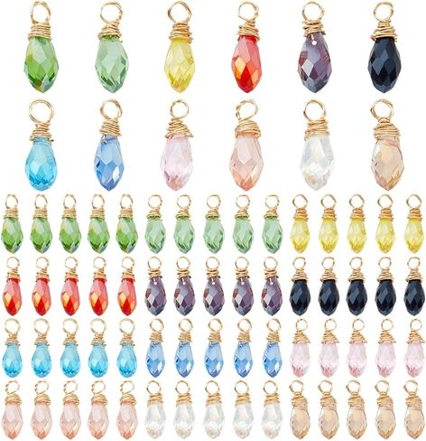 PH PandaHall 72pcs Crystal Charms, 12 Colors Faceted Teardrop Charms Transparent Glass Crystal Pendants Earring Charms Wire Wrapped Glass Charms Beads for Necklace Bracelet Jewelry Craft Jewelry Making, 17x6mm in Saudi Arabia