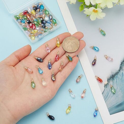 PH PandaHall 72pcs Crystal Charms, 12 Colors Faceted Teardrop Charms Transparent Glass Crystal Pendants Earring Charms Wire Wrapped Glass Charms Beads for Necklace Bracelet Jewelry Craft Jewelry Making, 17x6mm in Saudi Arabia