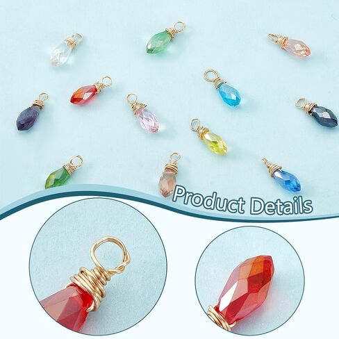 PH PandaHall 72pcs Crystal Charms, 12 Colors Faceted Teardrop Charms Transparent Glass Crystal Pendants Earring Charms Wire Wrapped Glass Charms Beads for Necklace Bracelet Jewelry Craft Jewelry Making, 17x6mm in Saudi Arabia