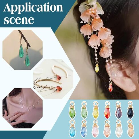 PH PandaHall 72pcs Crystal Charms, 12 Colors Faceted Teardrop Charms Transparent Glass Crystal Pendants Earring Charms Wire Wrapped Glass Charms Beads for Necklace Bracelet Jewelry Craft Jewelry Making, 17x6mm in Saudi Arabia