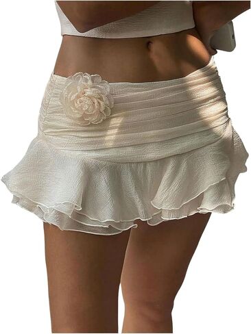 MakeMeChic Women's Chiffon 3D Floral Mini Skirt Ruched Tiered Ruffle Short Skirts in Saudi Arabia