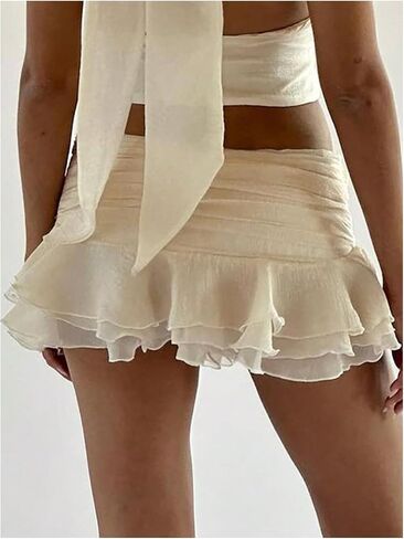 MakeMeChic Women's Chiffon 3D Floral Mini Skirt Ruched Tiered Ruffle Short Skirts in Saudi Arabia