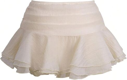 MakeMeChic Women's Chiffon 3D Floral Mini Skirt Ruched Tiered Ruffle Short Skirts in Saudi Arabia