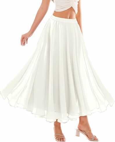 Women's Chiffon Long Maxi Skirt Beach Ankle Length Skirt in Saudi Arabia