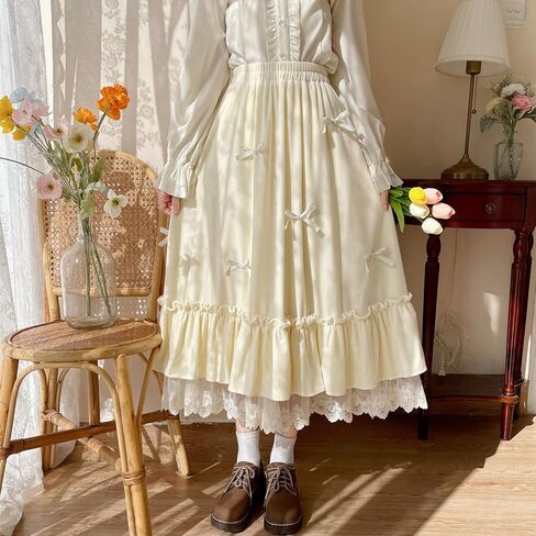 Women's Cute High Waist Maxi Skirt - Renaissance, Ruffle, Flowing Long Victorian Skirt in Saudi Arabia