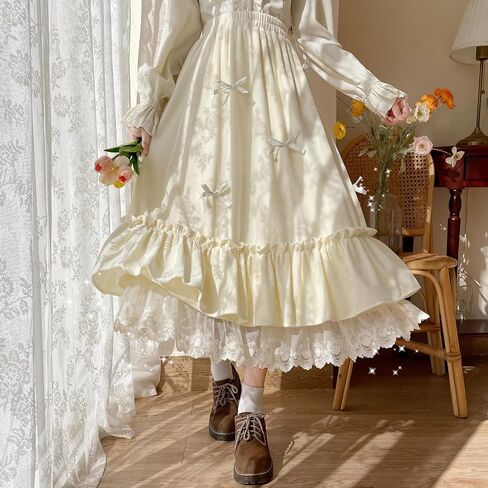 Women's Cute High Waist Maxi Skirt - Renaissance, Ruffle, Flowing Long Victorian Skirt in Saudi Arabia