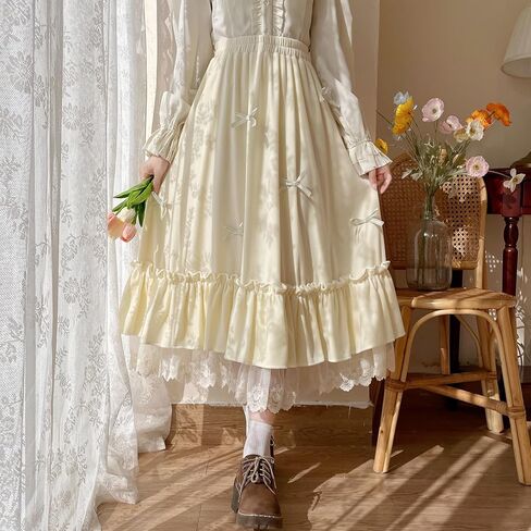 Women's Cute High Waist Maxi Skirt - Renaissance, Ruffle, Flowing Long Victorian Skirt in Saudi Arabia