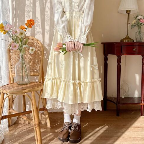 Women's Cute High Waist Maxi Skirt - Renaissance, Ruffle, Flowing Long Victorian Skirt in Saudi Arabia
