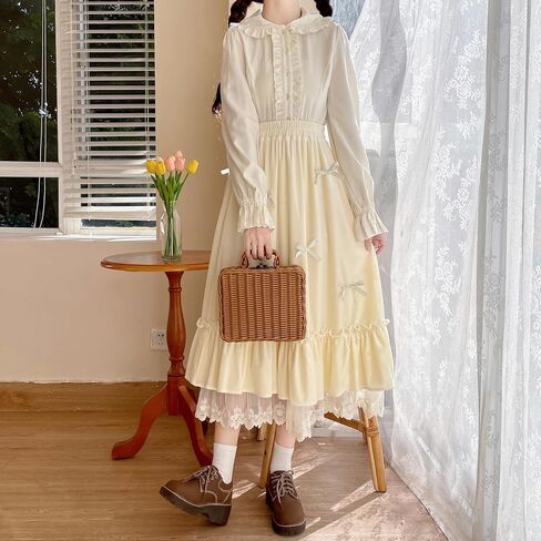 Women's Cute High Waist Maxi Skirt - Renaissance, Ruffle, Flowing Long Victorian Skirt in Saudi Arabia
