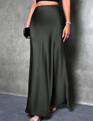 Long Satin Skirts for Women High Waisted A-Line Casual Elegant Flared Flowy Silk Maxi Skirt in Saudi Arabia