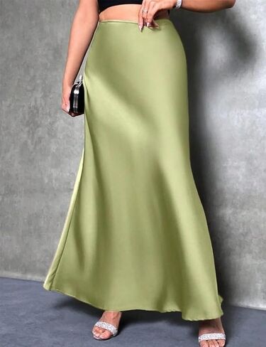 Long Satin Skirts for Women High Waisted A-Line Casual Elegant Flared Flowy Silk Maxi Skirt in Kuwait