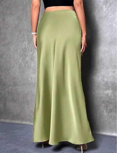 Long Satin Skirts for Women High Waisted A-Line Casual Elegant Flared Flowy Silk Maxi Skirt in Kuwait