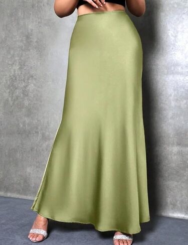 Long Satin Skirts for Women High Waisted A-Line Casual Elegant Flared Flowy Silk Maxi Skirt in Kuwait