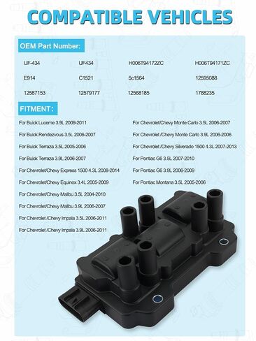 1PC UF434 Ignition Coil Pack For (3.5L 3.9L 4.3L) 2004-2014 For Buick Lucerne,For Chevy Equinox Impala Malibu Monte Carlo,For Pontiac G6, Replace # C1521 12579177 in Saudi Arabia