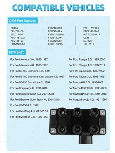 1 PC FD480 Ignition Coil Pack For Ford Explorer 4.0L 1991-2010,Ranger 3.0L 4.0L 1990-2011,Mustang 4.0L 2005-2010, Mountaineer 4.0L 1998-2010,Explorer Sport Trac 4.0L 2007-2010,Replace # 5C1125 in Saudi Arabia