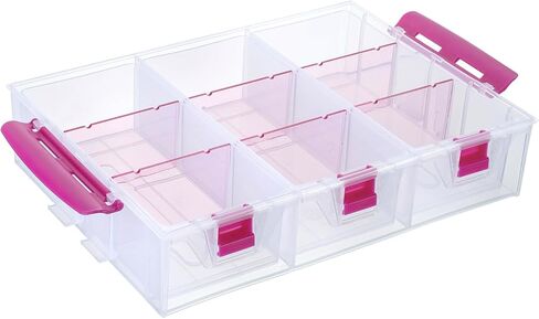MyGift 11 Inch Clear Arts and Crafts Stackable Container, Sewing Supplies Storage Organizer Case with Pink Accents, 24 Customizable Compartments, and 6 Drawers with Removable Dividers in Saudi Arabia