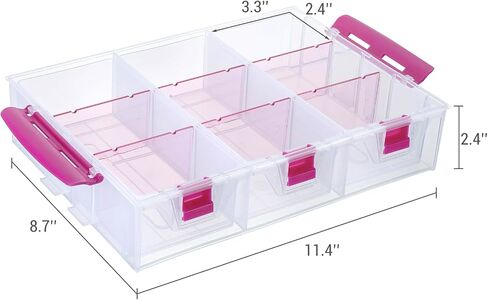 MyGift 11 Inch Clear Arts and Crafts Stackable Container, Sewing Supplies Storage Organizer Case with Pink Accents, 24 Customizable Compartments, and 6 Drawers with Removable Dividers in Saudi Arabia
