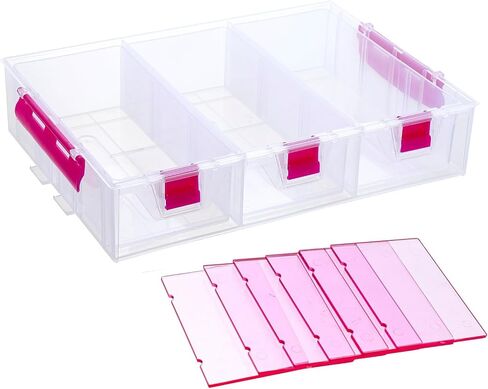 MyGift 11 Inch Clear Arts and Crafts Stackable Container, Sewing Supplies Storage Organizer Case with Pink Accents, 24 Customizable Compartments, and 6 Drawers with Removable Dividers in Saudi Arabia