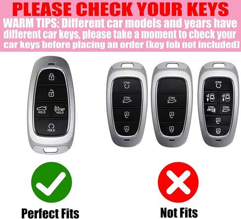 Key Fob Cover with Diamond Keychain Fit for Hyundai Car Key Holder Case Compatible with Hyundai 2023 2022 2021 2020 Sonata Santa Fe Tucson Smart Remote Key Protector, 5 Buttons (Silver-Heart) in Kuwait