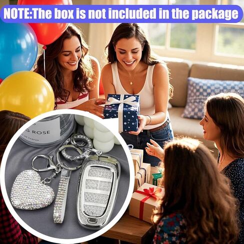 Key Fob Cover with Diamond Keychain Fit for Hyundai Car Key Holder Case Compatible with Hyundai 2023 2022 2021 2020 Sonata Santa Fe Tucson Smart Remote Key Protector, 5 Buttons (Silver-Heart) in Kuwait