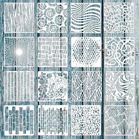 16Pcs Layering Stencils for Painting, 6"x6" Stencils for Crafts, Mixed Texture Painting Stencils for Burlap Art Painting on Wood Wall Canvas Brick Layered Pattern Paint Art Stencils in Saudi Arabia