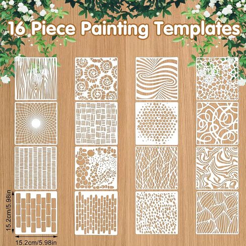 16Pcs Layering Stencils for Painting, 6"x6" Stencils for Crafts, Mixed Texture Painting Stencils for Burlap Art Painting on Wood Wall Canvas Brick Layered Pattern Paint Art Stencils in Saudi Arabia