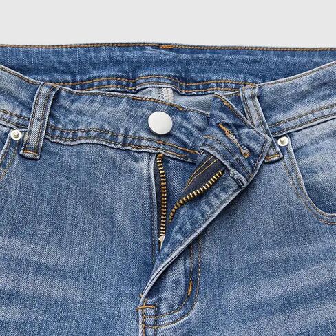 Women's Mid Waist Boyfriend Jeans Medium High Stretch Light Blue Leg Cuffs Multicolor Stripe Embroidery Seven Points Jeans in Saudi Arabia