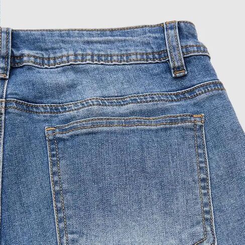 Women's Mid Waist Boyfriend Jeans Medium High Stretch Light Blue Leg Cuffs Multicolor Stripe Embroidery Seven Points Jeans in Saudi Arabia