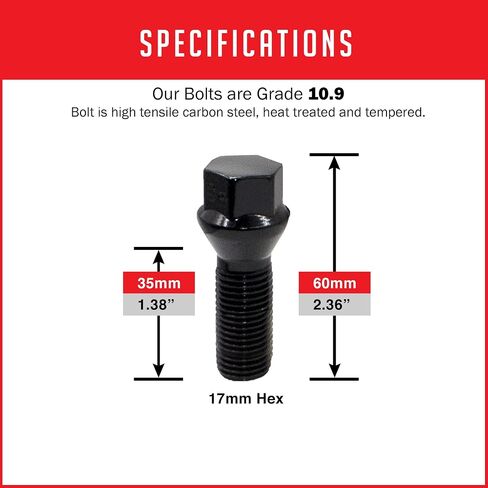 Wheel Accessories Parts, 24 PC Wheel Lug Bolts M14x1.5 33mm Thread Black Spline Lug Bolt for After Market Custom Wheels fits Dodge Sprinter 2500 3500 Freightliner 2500 Mercedes-Benz 1500 2500 3500 in Saudi Arabia