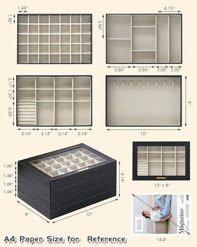Large Jewelry Organizers and Storage Box , 4 Layers Stackable Jewelry Organizer Trays Clear Lid Cover for Drawers, Jewelry Boxes for Women, Stacker Jewelry Display Case, Jewelry Inserts for Drawers in Saudi Arabia