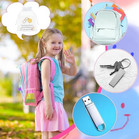 50 Set First Day of School Gifts for Students Smile Face Keychain Bulk and Inspirational Cards with Organza Bags Back to School Student Gift Welcome to Your New Class in Saudi Arabia