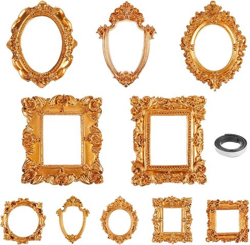 20 Pcs Mini Gold Frames with Magnetic Tape Vintage Resin Picture Frame Antique Gold Photo Frame DIY Baroque Small Picture Frames Miniature Tiny Frames for Photo Jewelry Home Wedding Decor in Kuwait