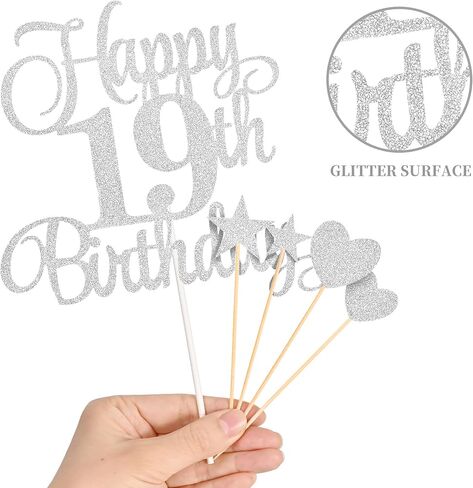 19th Birthday Cake Decorations, 19th Birthday Candles Cake Numeral Candles and Glitter Happy 19th Birthday Cake Toppers Set for Birthday Party Supplies (Silver) in Saudi Arabia