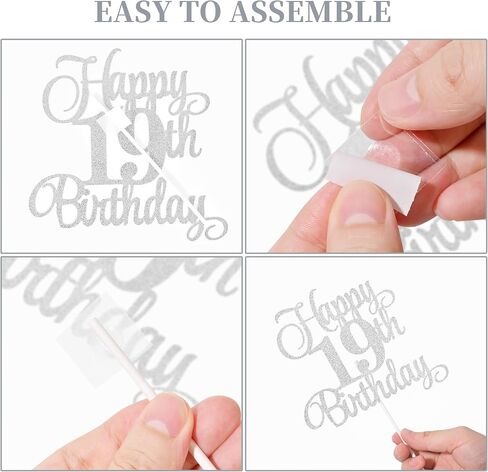 19th Birthday Cake Decorations, 19th Birthday Candles Cake Numeral Candles and Glitter Happy 19th Birthday Cake Toppers Set for Birthday Party Supplies (Silver) in Saudi Arabia