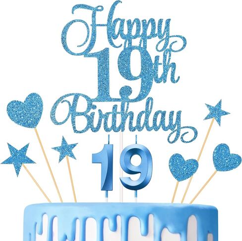19th Birthday Cake Decorations, 19th Birthday Candles Cake Numeral Candles and Glitter Happy 19th Birthday Cake Toppers Set for Birthday Party Supplies (Silver) in Saudi Arabia
