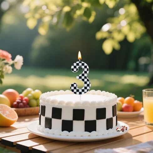 سيارة سباق الشمعة الرابعة عيد ميلاد ، شموع العلم بالأبيض والأسود رقم أربعة شمعة كعكة عيد ميلاد سعيد توببر ديكور ديكور للأولاد لسباق سباق السيارات لوازم الحفلة (رقم 4) in Kuwait