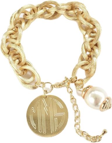 Monogram Gold or Silver Bracelet with Pearl Accent in Saudi Arabia