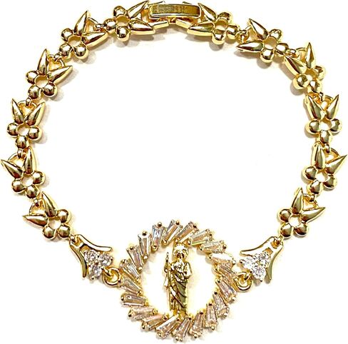 القديس جود ثاديوس الزركونيا Zirconia 14k سوار مطلي بالذهب سان يهوذا Pulsera Oro Laminado الهدية الدينية المسيحية الكاثوليكية المجوهرات النسائية in Saudi Arabia