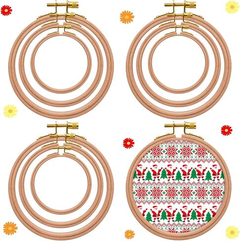 DoubleFill 9 Pcs Round Embroidery Hoops Sizes from 3.5 in to 5.3 in Frame Circle Rubber Hoops Ring Hanging Display Cross Stitch Ornament Gift Vintage Imitated Wood Frame Kits for Craft Sewing Gifts in Kuwait