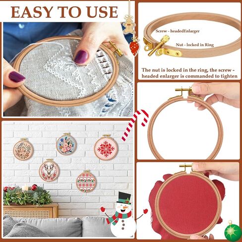 DoubleFill 9 Pcs Round Embroidery Hoops Sizes from 3.5 in to 5.3 in Frame Circle Rubber Hoops Ring Hanging Display Cross Stitch Ornament Gift Vintage Imitated Wood Frame Kits for Craft Sewing Gifts in Kuwait