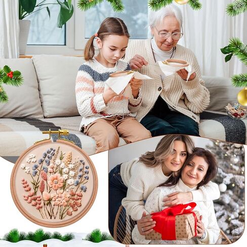 DoubleFill 9 Pcs Round Embroidery Hoops Sizes from 3.5 in to 5.3 in Frame Circle Rubber Hoops Ring Hanging Display Cross Stitch Ornament Gift Vintage Imitated Wood Frame Kits for Craft Sewing Gifts in Kuwait