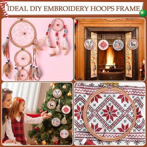 DoubleFill 9 Pcs Round Embroidery Hoops Sizes from 3.5 in to 5.3 in Frame Circle Rubber Hoops Ring Hanging Display Cross Stitch Ornament Gift Vintage Imitated Wood Frame Kits for Craft Sewing Gifts in Kuwait