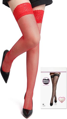 Plus Size Thigh High Stockings Women's Silicone Lace Top Stay Up Fishnet Sheer White Stockings with Box XS-5XL in Kuwait