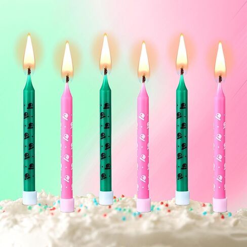 12 Pcs Pink and Green Birthday Candle Wizard Hat Print Themed Candle Cake Topper for Wizard Witch Theme Birthday Anniversary Celebrations Gender Reveal Party Supplies Decorations in Saudi Arabia