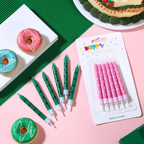 12 Pcs Pink and Green Birthday Candle Wizard Hat Print Themed Candle Cake Topper for Wizard Witch Theme Birthday Anniversary Celebrations Gender Reveal Party Supplies Decorations in Saudi Arabia