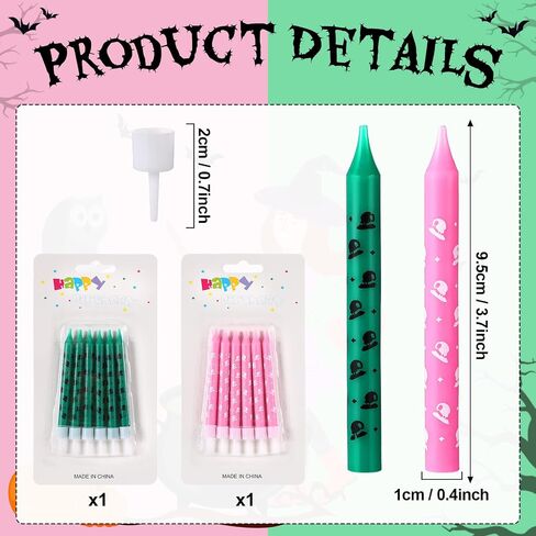 12 Pcs Pink and Green Birthday Candle Wizard Hat Print Themed Candle Cake Topper for Wizard Witch Theme Birthday Anniversary Celebrations Gender Reveal Party Supplies Decorations in Saudi Arabia